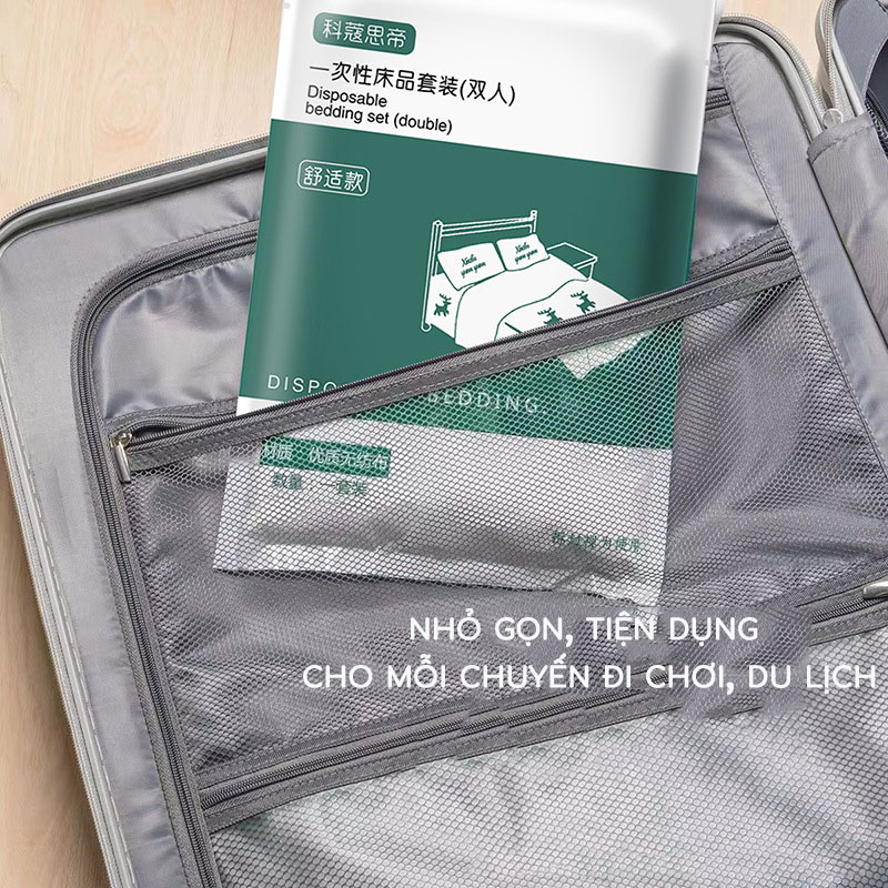 Bộ chăn ga vỏ gối du lịch dùng 1 lần SPORTY vải không dệt mềm mại, không mùi, không màu