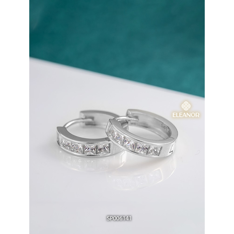Khuyên tai nữ chuôi bạc 925 Eleanor Accessories dáng tròn bông tai đính đá phụ kiện trang sức 6141