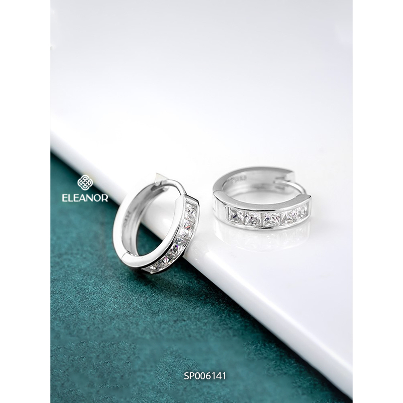 Khuyên tai nữ chuôi bạc 925 Eleanor Accessories dáng tròn bông tai đính đá phụ kiện trang sức 6141