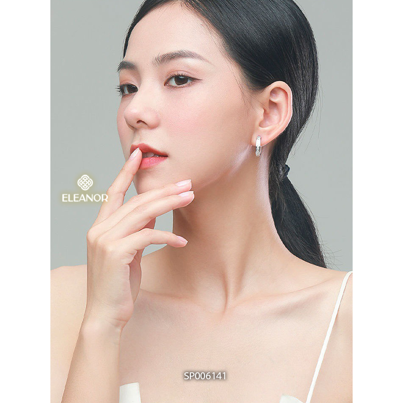 Khuyên tai nữ chuôi bạc 925 Eleanor Accessories dáng tròn bông tai đính đá phụ kiện trang sức 6141