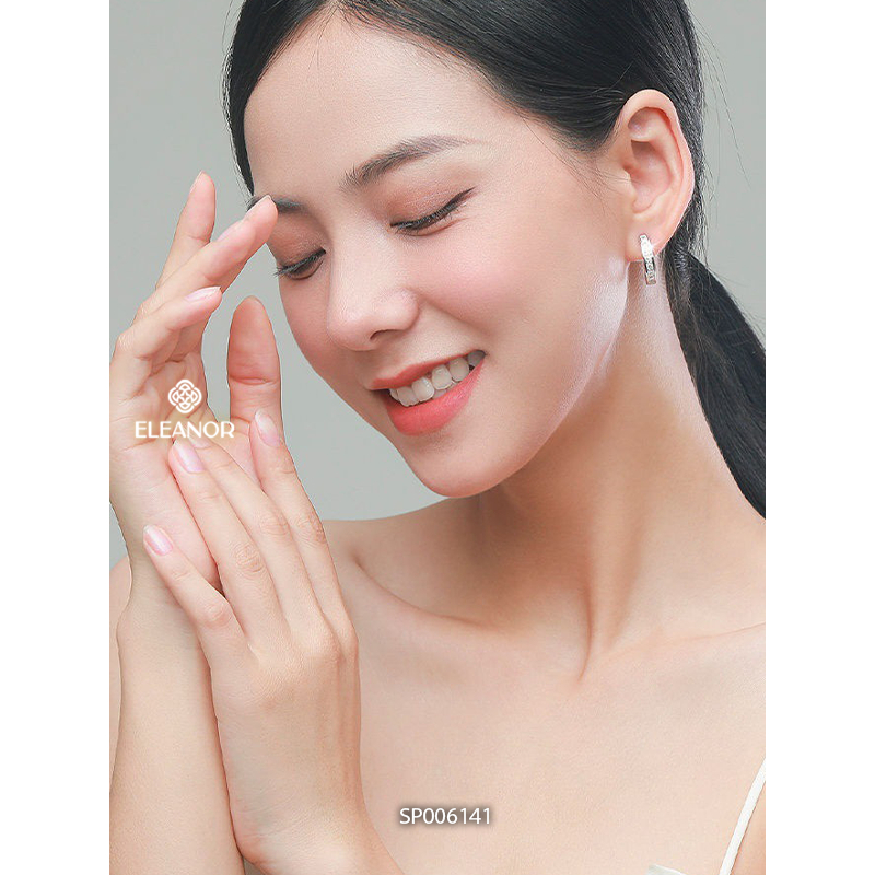 Khuyên tai nữ chuôi bạc 925 Eleanor Accessories dáng tròn bông tai đính đá phụ kiện trang sức 6141