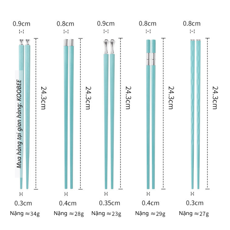 Bộ 5 Đôi Đũa Sợi Thủy Tinh Xanh Ngọc KOOBEE Cao Cấp – Chống Trơn, Không Mốc, Chịu Nhiệt, Dùng Cho Máy Rửa Bát (BA19)