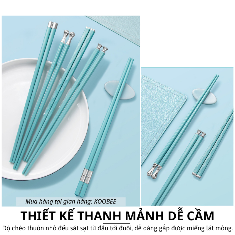 Bộ 5 Đôi Đũa Sợi Thủy Tinh Xanh Ngọc KOOBEE Cao Cấp – Chống Trơn, Không Mốc, Chịu Nhiệt, Dùng Cho Máy Rửa Bát (BA19)
