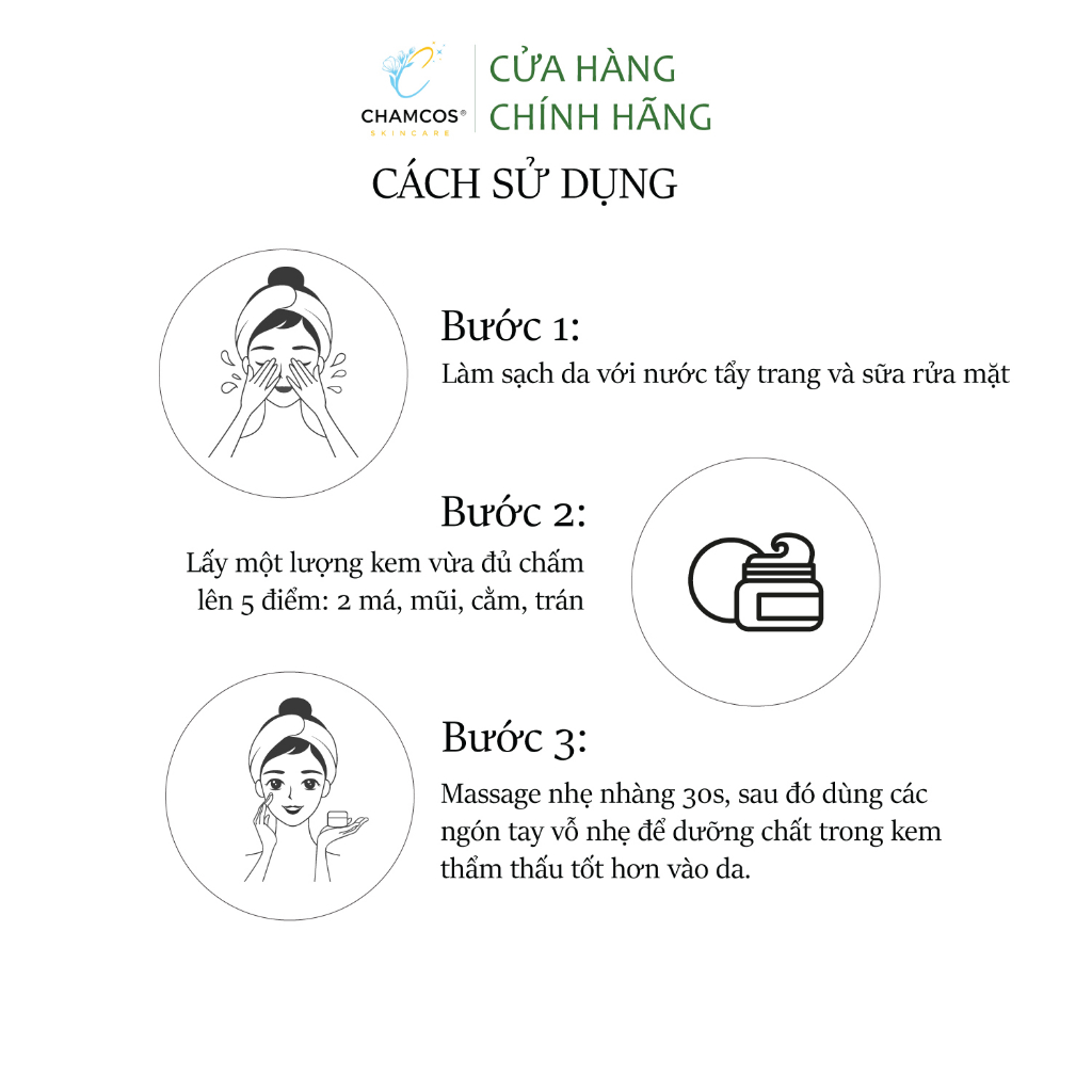HSD11/12/2026 Sale Kem Cấp Ẩm Dưỡng Trắng Thấm nhanh không nhờn rít CHAMCOS 30gr