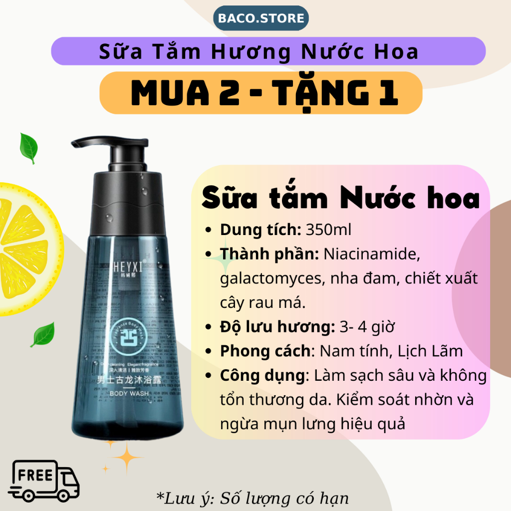 Sữa tắm nước hoa nam Heyxi 350ml, Sữa tắm nam cao cấp giúp da trắng sáng