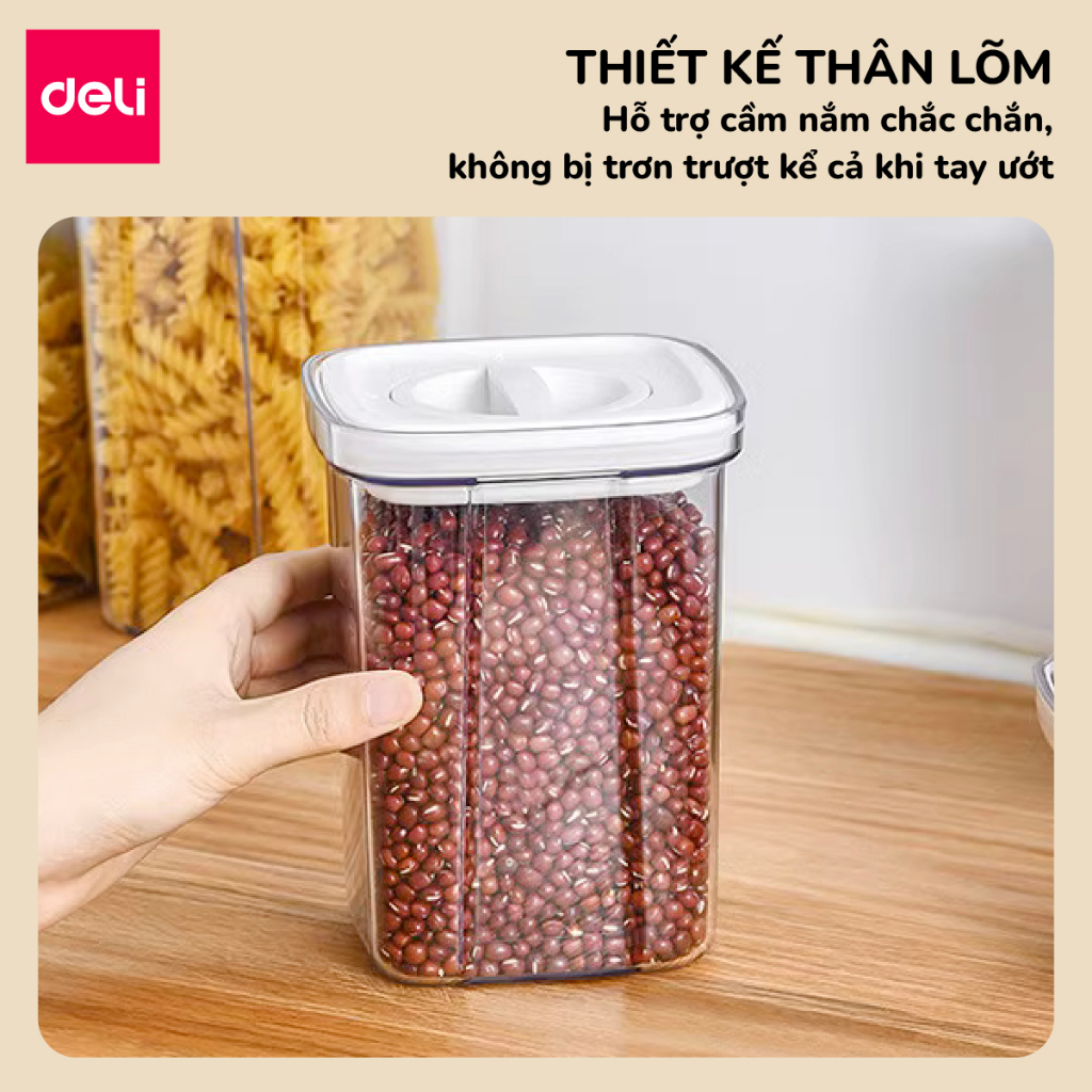 Hộp đựng thực phẩm khô Deli ngũ cốc nắp xoay Hũ nhựa, lọ nhựa siêu kín chống ẩm mốc, bảo quản đồ ăn