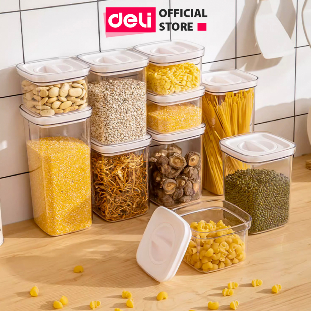 Hộp đựng thực phẩm khô Deli ngũ cốc nắp xoay Hũ nhựa, lọ nhựa siêu kín chống ẩm mốc, bảo quản đồ ăn