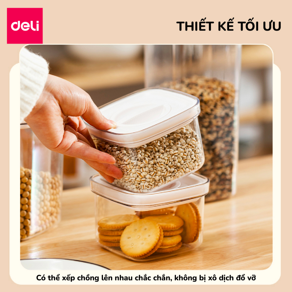 Hộp đựng thực phẩm khô Deli ngũ cốc nắp xoay Hũ nhựa, lọ nhựa siêu kín chống ẩm mốc, bảo quản đồ ăn