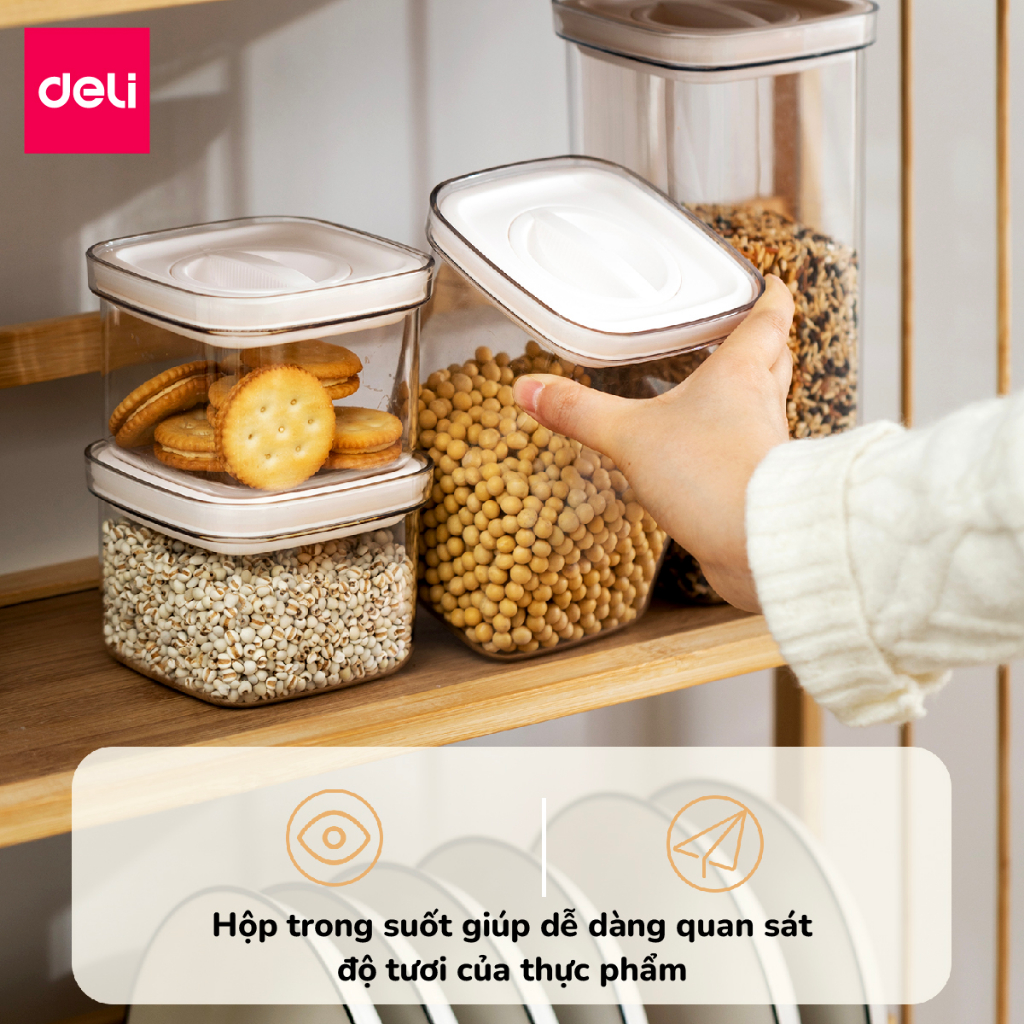 Hộp đựng thực phẩm khô Deli ngũ cốc nắp xoay Hũ nhựa, lọ nhựa siêu kín chống ẩm mốc, bảo quản đồ ăn