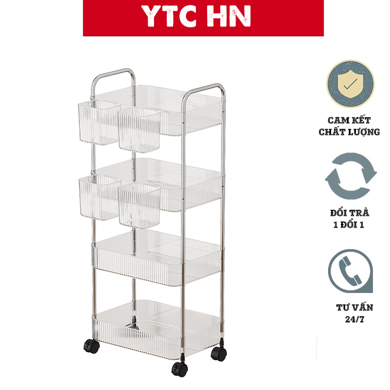 Kệ Để Đồ Trong Suốt Có Bánh Xe Xoay 360 Độ Tiện Lợi, Giá Để Đồ Đa Năng