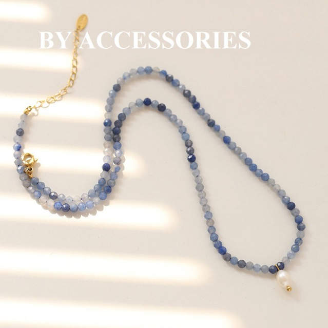Dây chuyền titan chuỗi hạt thạch anh aventurine xanh mờ phối ngọc trai nhân tạo và xích mạ vàng 18K không gỉ WN2345
