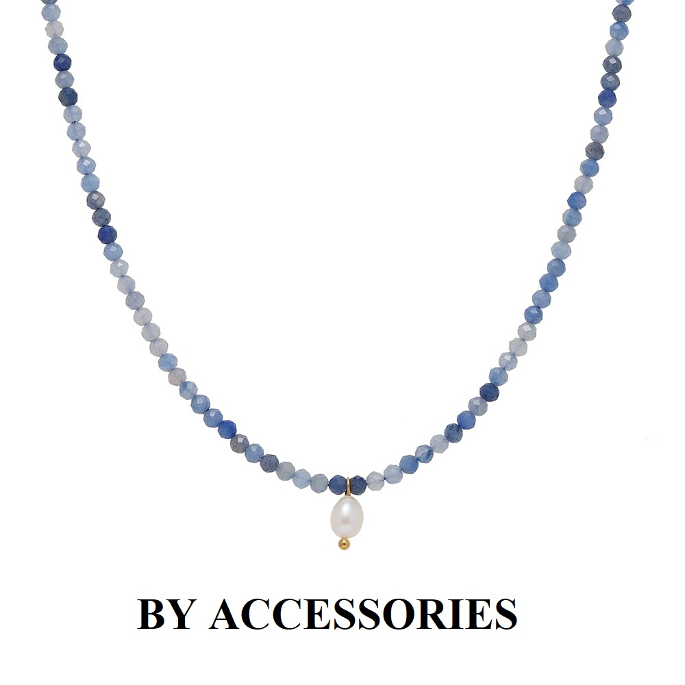 Dây chuyền titan chuỗi hạt thạch anh aventurine xanh mờ phối ngọc trai nhân tạo và xích mạ vàng 18K không gỉ WN2345