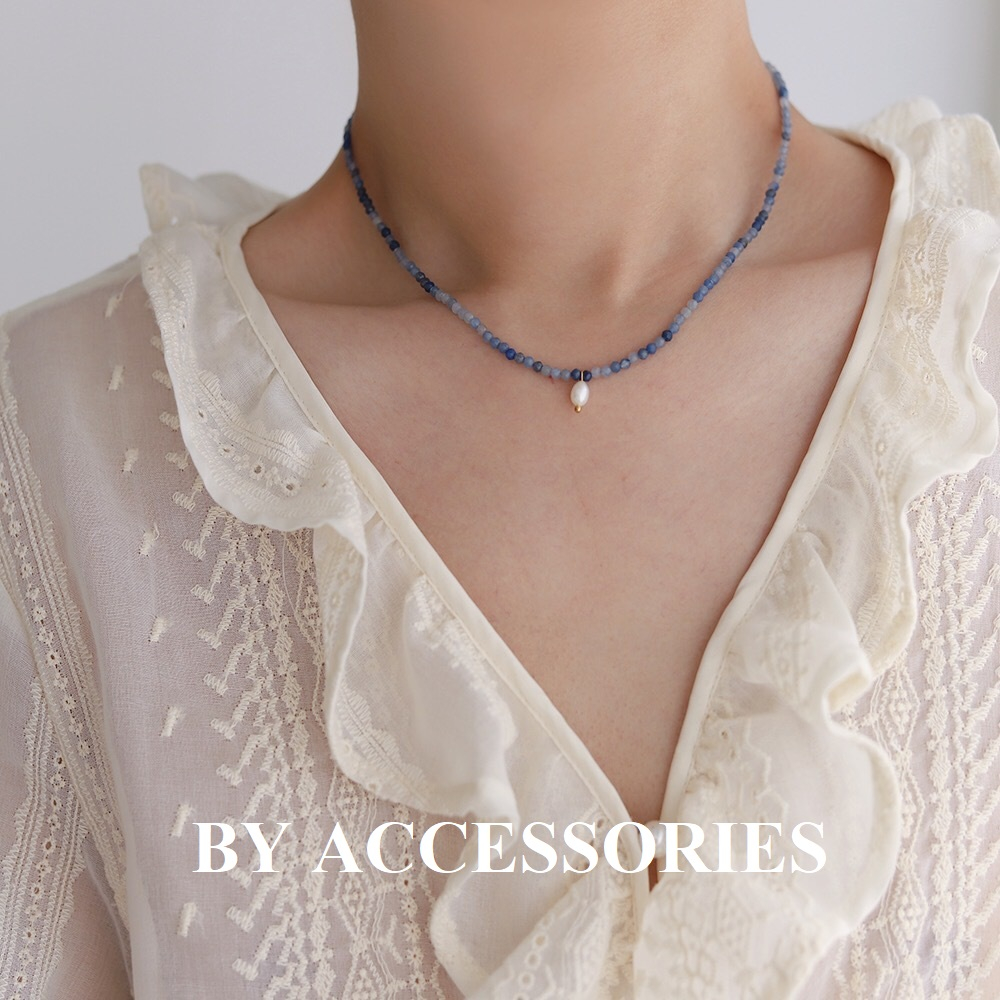 Dây chuyền titan chuỗi hạt thạch anh aventurine xanh mờ phối ngọc trai nhân tạo và xích mạ vàng 18K không gỉ WN2345