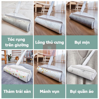Combo-Cây lăn bụi cán dài Inox thu gọn 24cm*Dài 93cm làm sạch quần áo lăn giường ghế safa màn rèm】