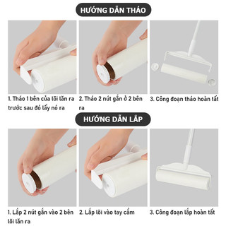 Combo-Cây lăn bụi cán dài Inox thu gọn 24cm*Dài 93cm làm sạch quần áo lăn giường ghế safa màn rèm】