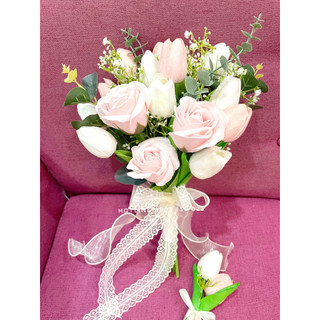 Hoa cầm tay cô dâu Tulip lụa cao cấp vải lụa cao cấp, hoa cưới cô dâu Tulip phụ kiện chụp hình cưới