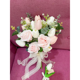Hoa cầm tay cô dâu Tulip lụa cao cấp vải lụa cao cấp, hoa cưới cô dâu Tulip phụ kiện chụp hình cưới