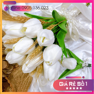 Hoa cầm tay cô dâu Tulip lụa cao cấp vải lụa cao cấp, hoa cưới cô dâu Tulip phụ kiện chụp hình cưới