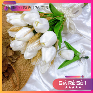 Hoa cầm tay cô dâu Tulip lụa cao cấp vải lụa cao cấp, hoa cưới cô dâu Tulip phụ kiện chụp hình cưới