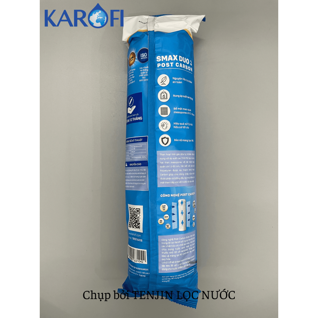 Lõi Smax Duo Post Carbon Karofi - CTO Lưới Than Hoạt Tính Lắp Ở Vị Trí Số 2 Hoặc 3 Tùy Model Cho Máy Lọc RO