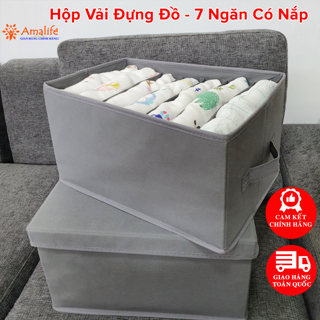Ảnh Hộp Vải Đựng Đồ 7 Ngăn Có Nắp Đa Năng – Khay7 Ngăn Đựng Quần Áo Tất Đồ Lót Nhỏ Vải Oxford Chính Hãng Amalife 1