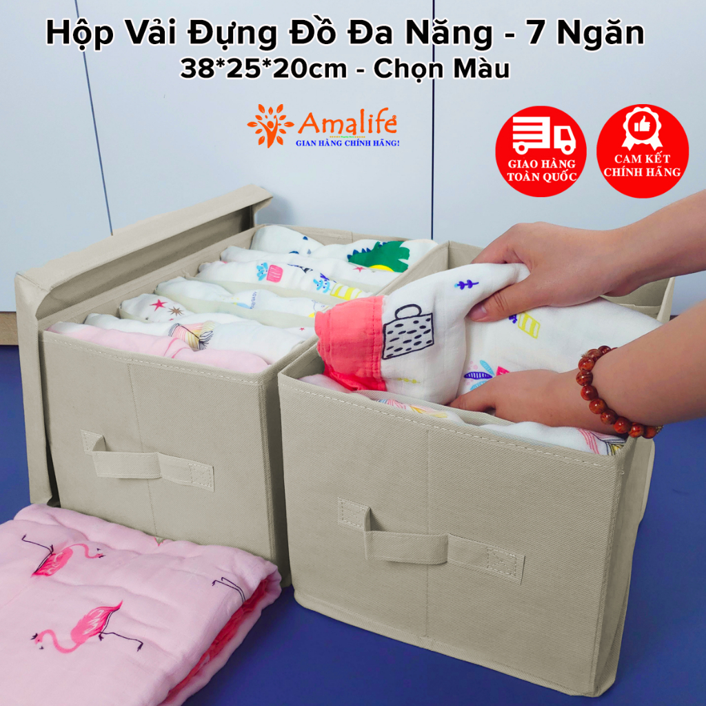 Ảnh Bộ 2 Túi Vải Đựng Quần Áo Đồ Lót Tất Chia 7 Ngăn Gọn Gàng Tiện Lợi Vải Oxford Hộp Vải Đựng Đồ HQ2a Chính Hãng Amalife 1