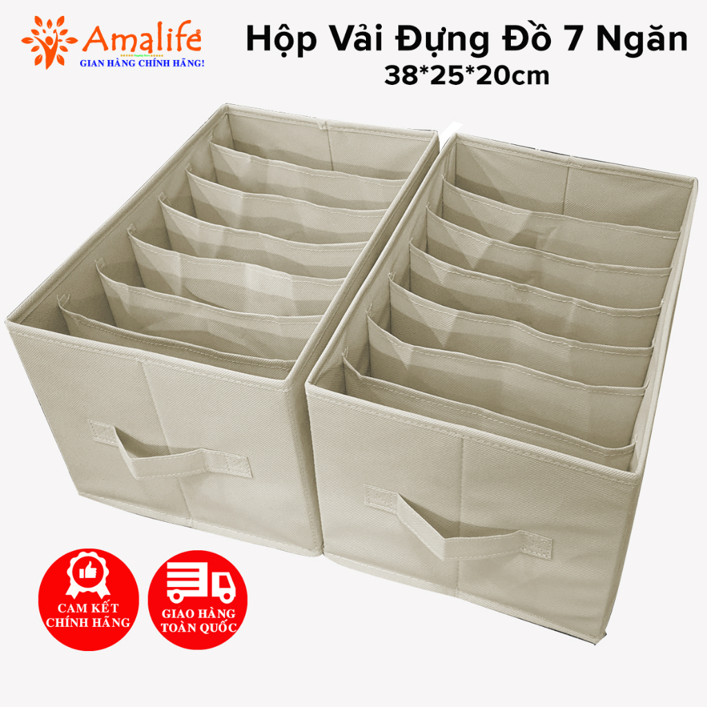 Ảnh Set Bộ 2 Khay Hộp Vải Đựng Quần Áo HQ2 7 Ngăn Đựng Quần Áo Gọn Gàng Tiện Lợi Bọc Vải Oxford Cao Cấp Chính Hãng Amalife 1