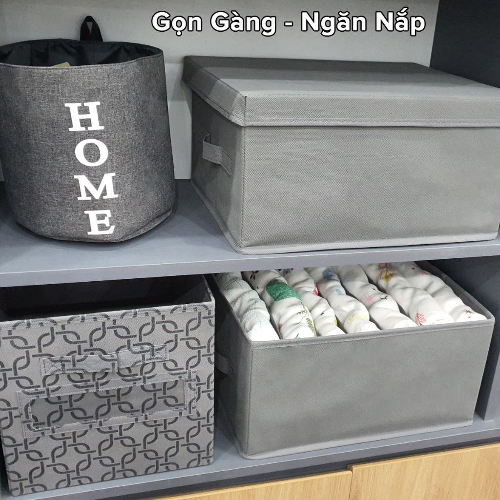 Ảnh Set Bộ 2 Khay Hộp Vải Đựng Quần Áo HQ2 7 Ngăn Đựng Quần Áo Gọn Gàng Tiện Lợi Bọc Vải Oxford Cao Cấp Chính Hãng Amalife 4