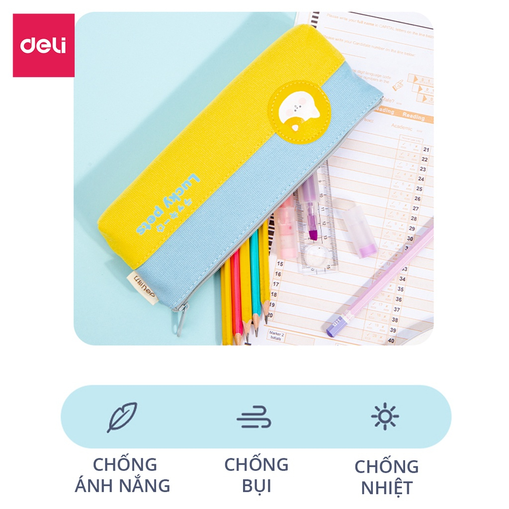Hộp Bút Túi Đựng Bút Học Sinh Vải Canvas Họa Tiết Dễ Thương Deli - Bóp Viết Sức Chứa Lớn Chống Nước, Đa Năng - Nhiều Màu