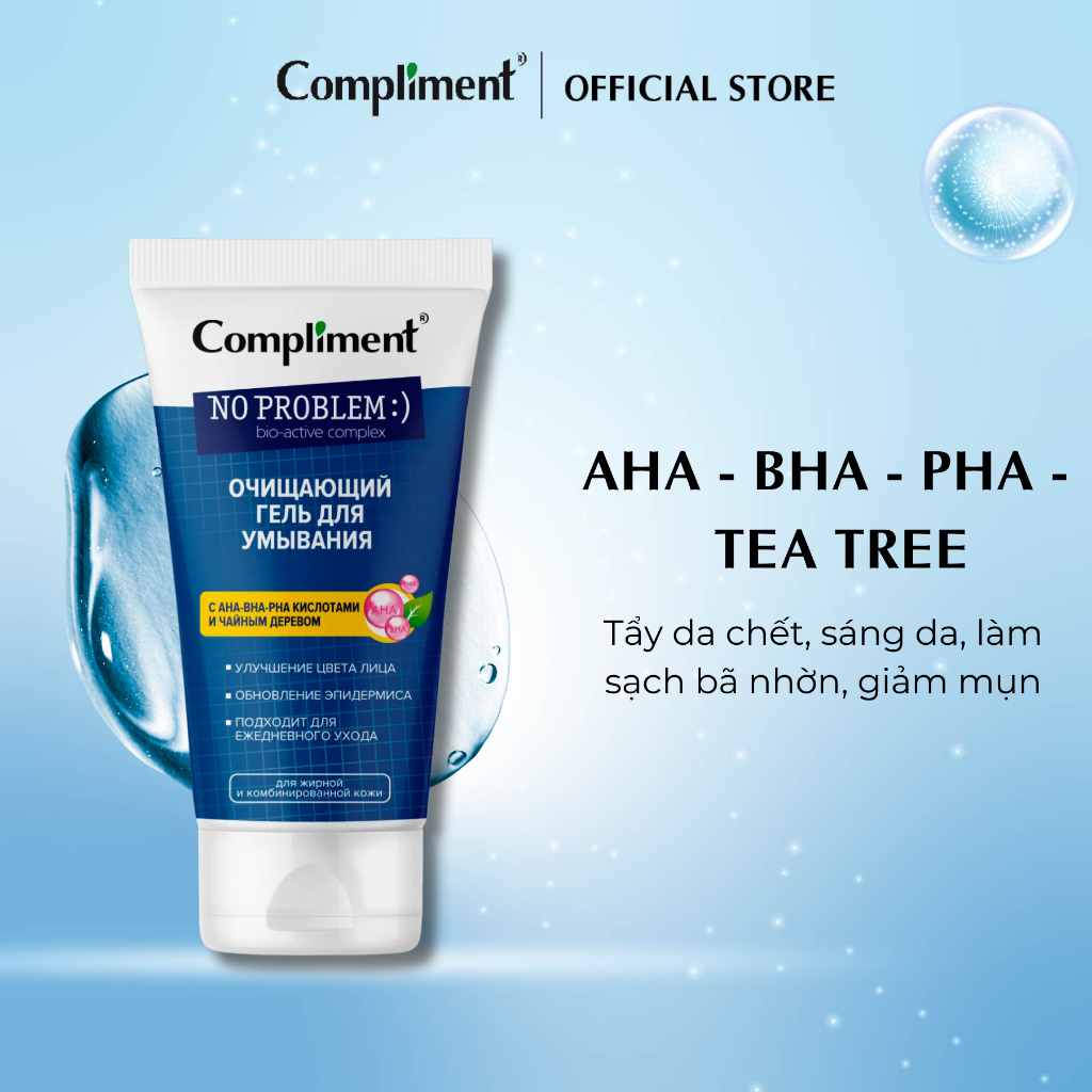 Sữa rửa mặt Compliment No Problem làm sạch với AHA-BHA-PHA và cây trà ...