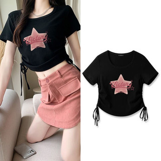 Áo Croptop Ngôi Sao Hồng Victory Có Dây Rút