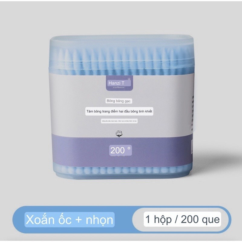Tăm bông ngoáy tai hai đầu - hộp 200 que - bông ráy tai dùng một lần