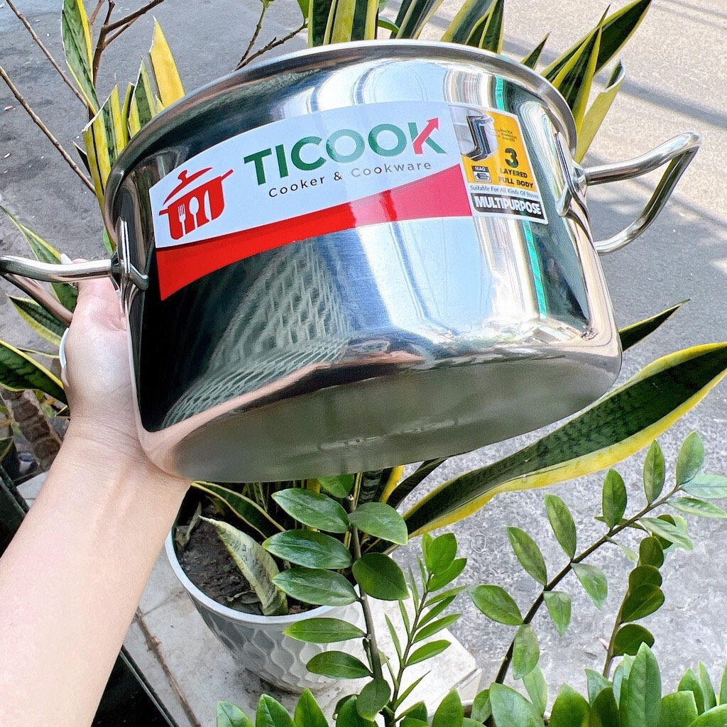 Bộ 3 nồi inox 304 3 lớp toàn thân TICOOK size 16cm - 18cm -20cm  DÙNG ĐƯỢC MỌI LOẠI BẾP