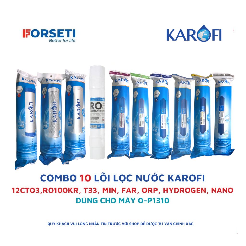 Combo 10 lõi lọc nước cho máy lọc nước Karofi O-P1310 (123, RO100GPD ...