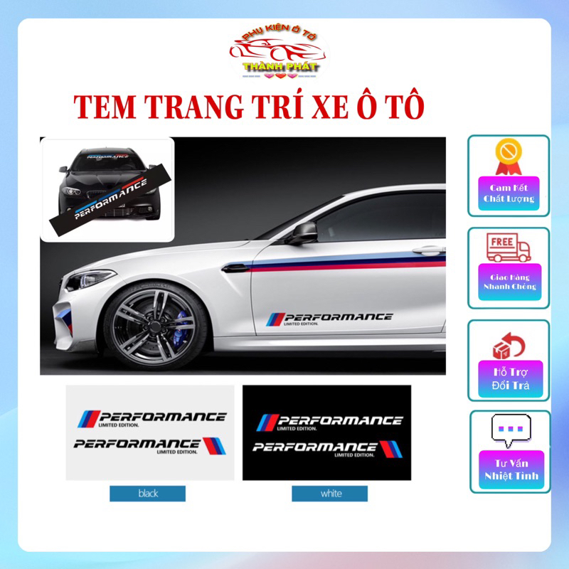 Bộ 2 tem chữ thể thao PERFORMANCE dán trang trí cửa, kính lái, kính sau ...