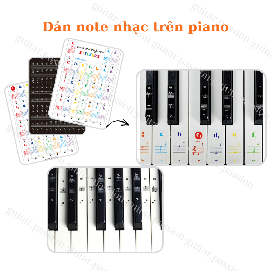 Sticker dán nốt bànphímđàn piano organ Decal đánh dấu vị trí note nhạc ...