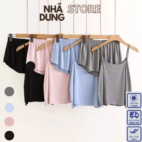 <A10> Đồ bộ nữ mặc nhà 2 dây trơn vải thun cotton co dãn 4 chiều kiểu dáng sexy Nhã Dung Store 2 dưới 70kg