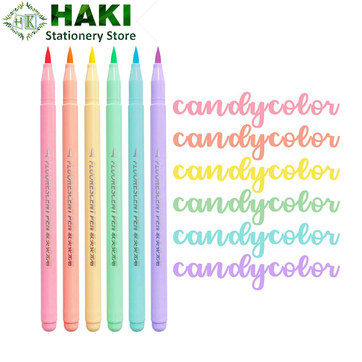 Bút dạ quang 6 màu highlight pastel HAKI, bút đánh dấu nhớ dòng cute ...