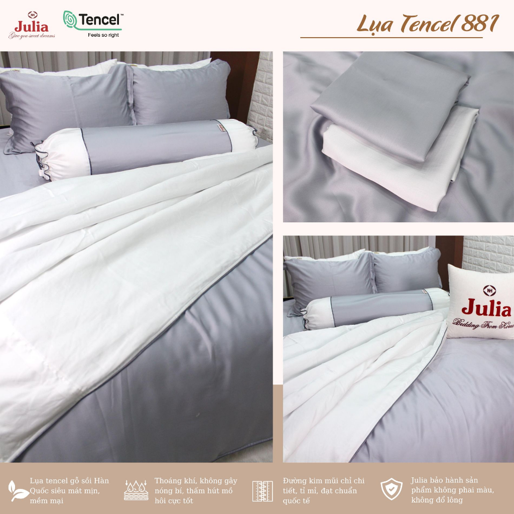 Bộ chăn ga gối ra giường lụa tencel siêu mềm mịn ghi xám sang trọng Hàn Quốc Julia 881