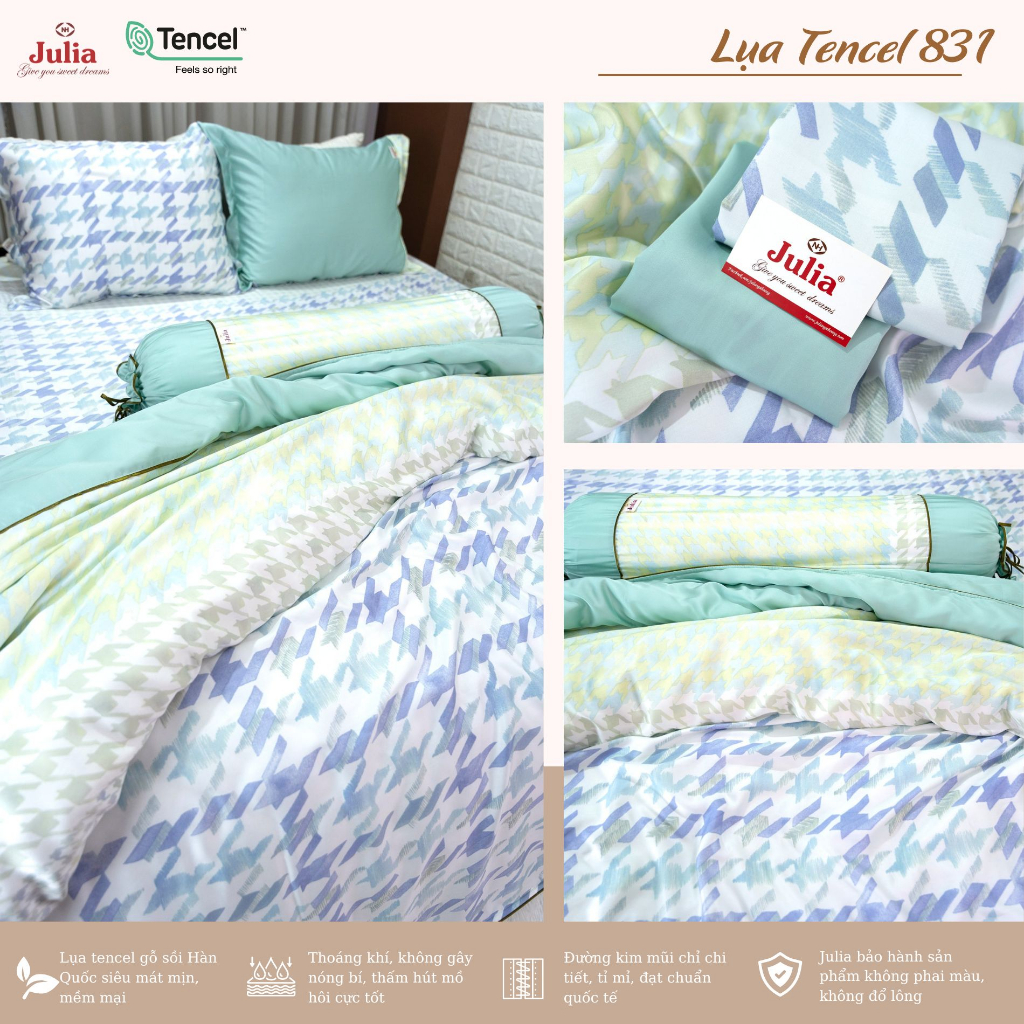 Bộ chăn ga gối ra giường lụa tencel siêu mềm mịn Hàn Quốc Julia 831