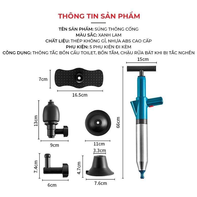Dụng cụ thông tắc bồn cầu, súng thông cống đa năng công nghệ áp suất khí nén 8kg cực mạnh đánh bay mọi vật cản hiệu quả