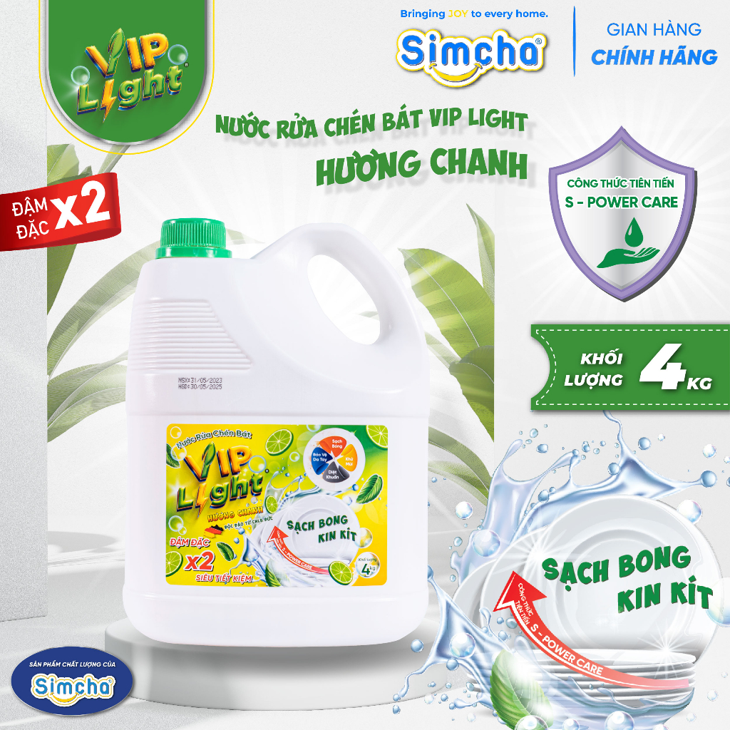 Nước rửa chén Vip Light can lớn tiết kiệm, hương chanh đậm đặc