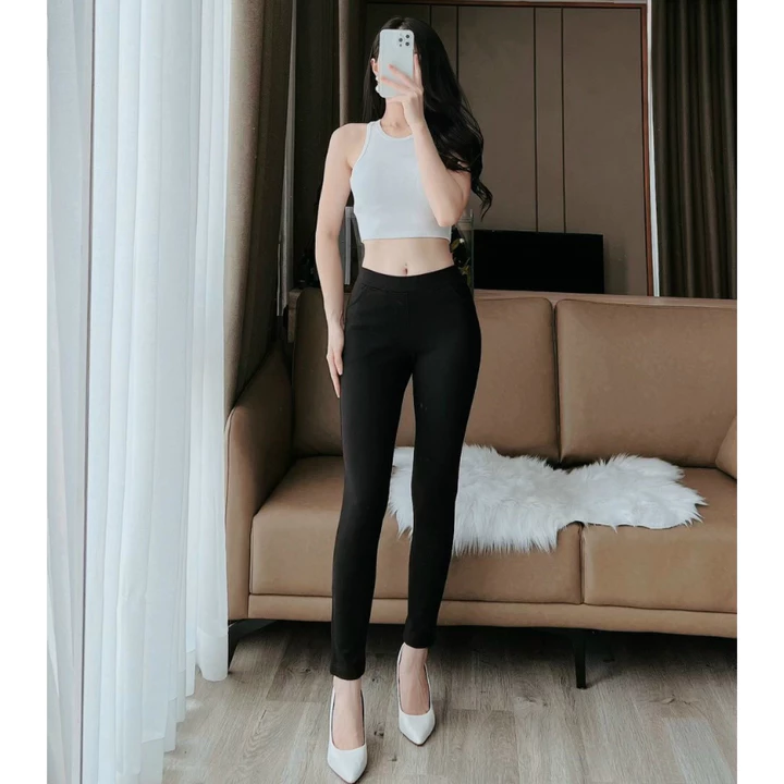 Quần Legging nữ dài cạp cao dáng nâng mông có 4 túi chất vải Umi hàng loại 1 cao cấp Quần legging đen nữ co giãn 4 chiều
