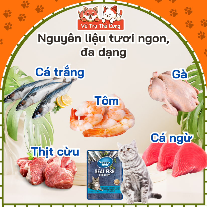 Pate Snappy Tom cho Mèo gói 85g, thành phần thịt thật, không ngũ cốc
