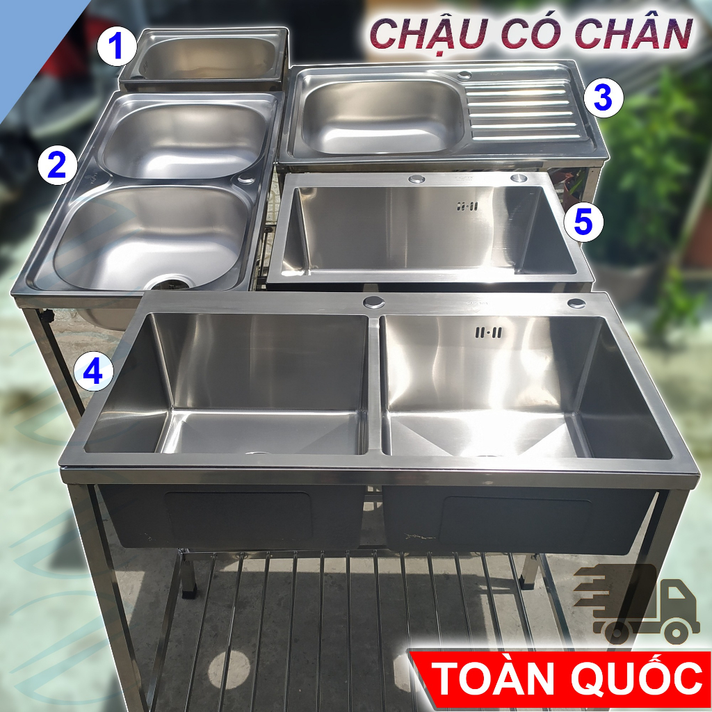 Bộ Chậu Rửa Chén Bát Có Chân Inox Kazta Nhiều Kích Thước - Gồm Chậu, Kệ ...
