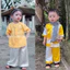 Bộ quần áo trẻ em - Sét cặp bé trai và bé gái màu Vàng Trắng - bé trai chất Lụa mềm mại + bé gái áo Gấm quần Lụa