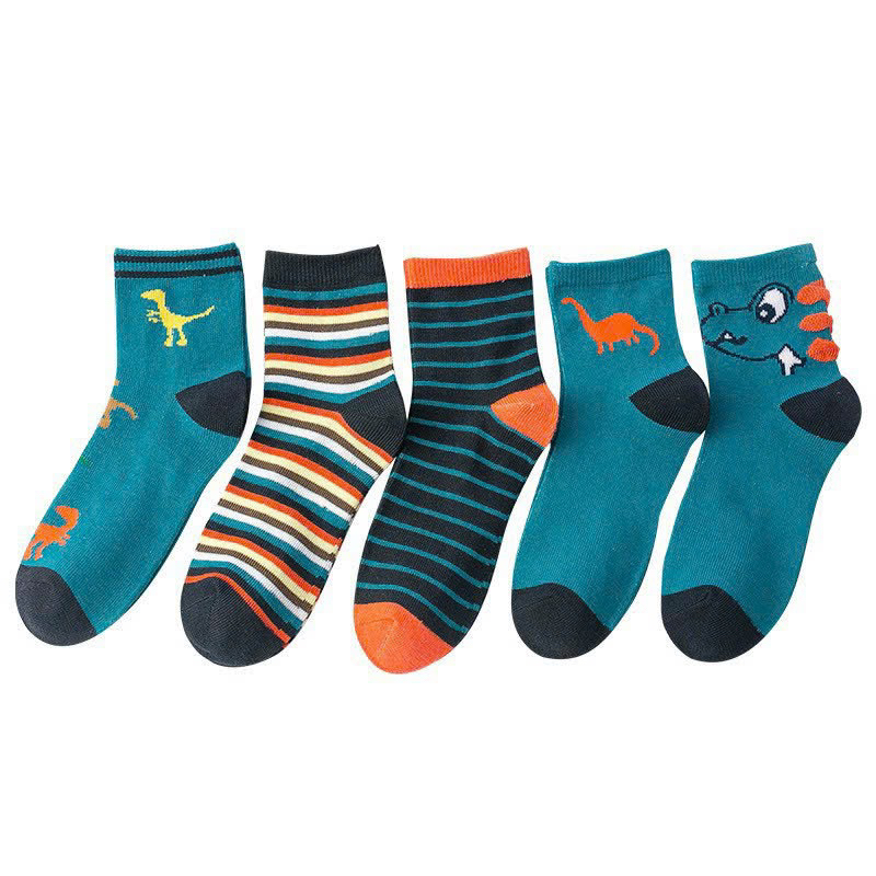 SÉT 5 ĐÔI TẤT KHỦNG LONG XANH ĐẬM CHO BÉ SIZE 1-12 TUỔI