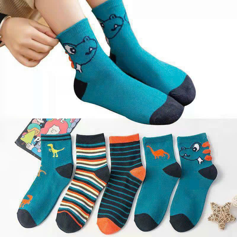 SÉT 5 ĐÔI TẤT KHỦNG LONG XANH ĐẬM CHO BÉ SIZE 1-12 TUỔI