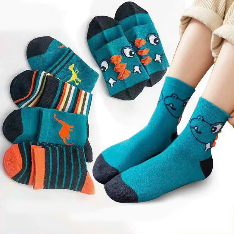 SÉT 5 ĐÔI TẤT KHỦNG LONG XANH ĐẬM CHO BÉ SIZE 1-12 TUỔI