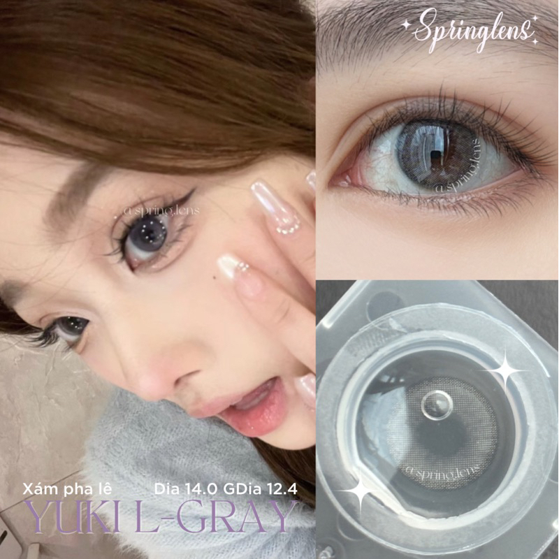 Lens Silicone Hydrogel YUKI LIGHT GRAY xám pha lê vỉ 6 tháng không giãn @spring.lens